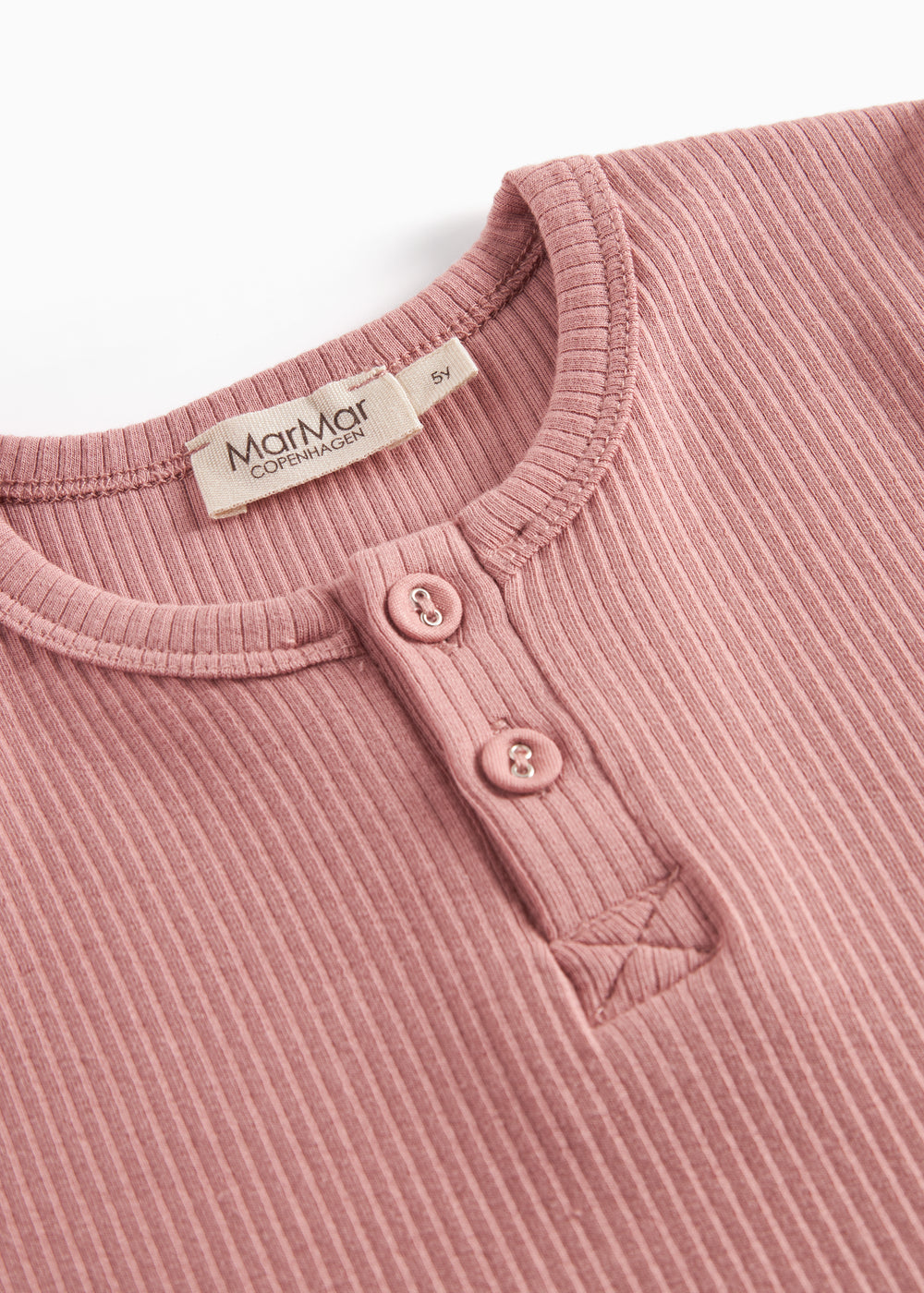 Lyserød ribstrikket langærmet t-shirt med knapper til børn