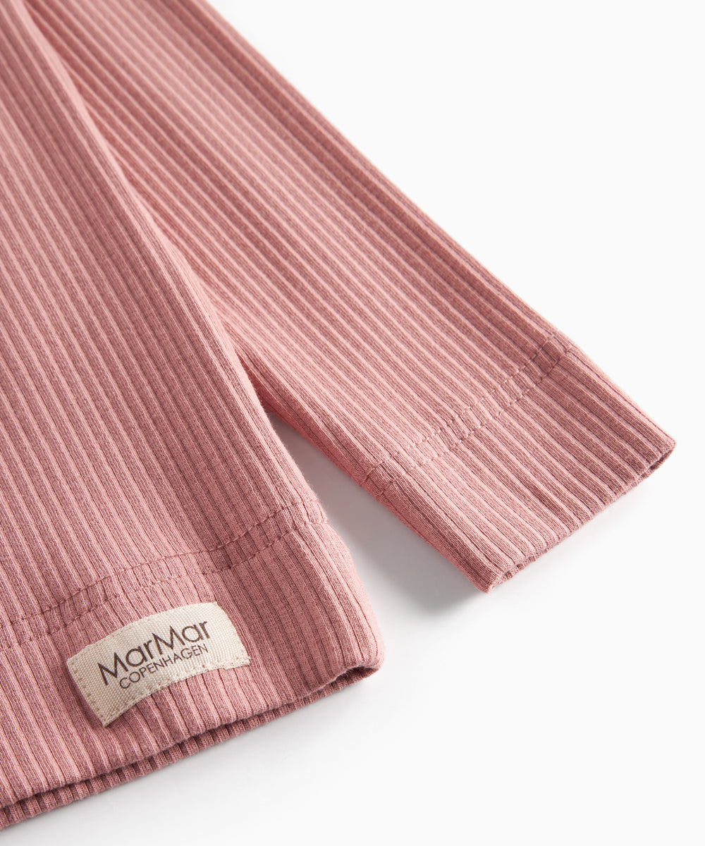 Lyserød ribstrikket langærmet t-shirt med knapper til børn