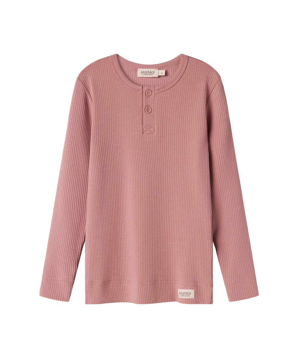 Lyserød ribstrikket langærmet t-shirt med knapper til børn