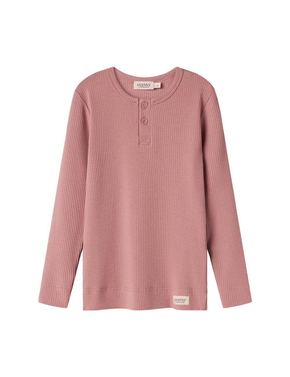 Lyserød ribstrikket langærmet t-shirt med knapper til børn