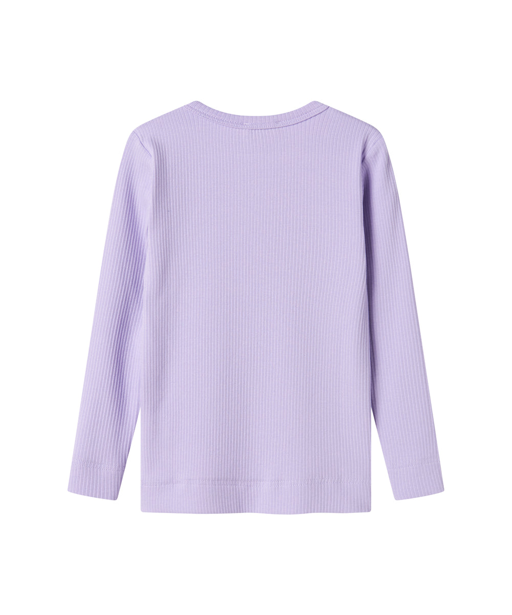 Lys lilla ribstrikket langærmet t-shirt til børn