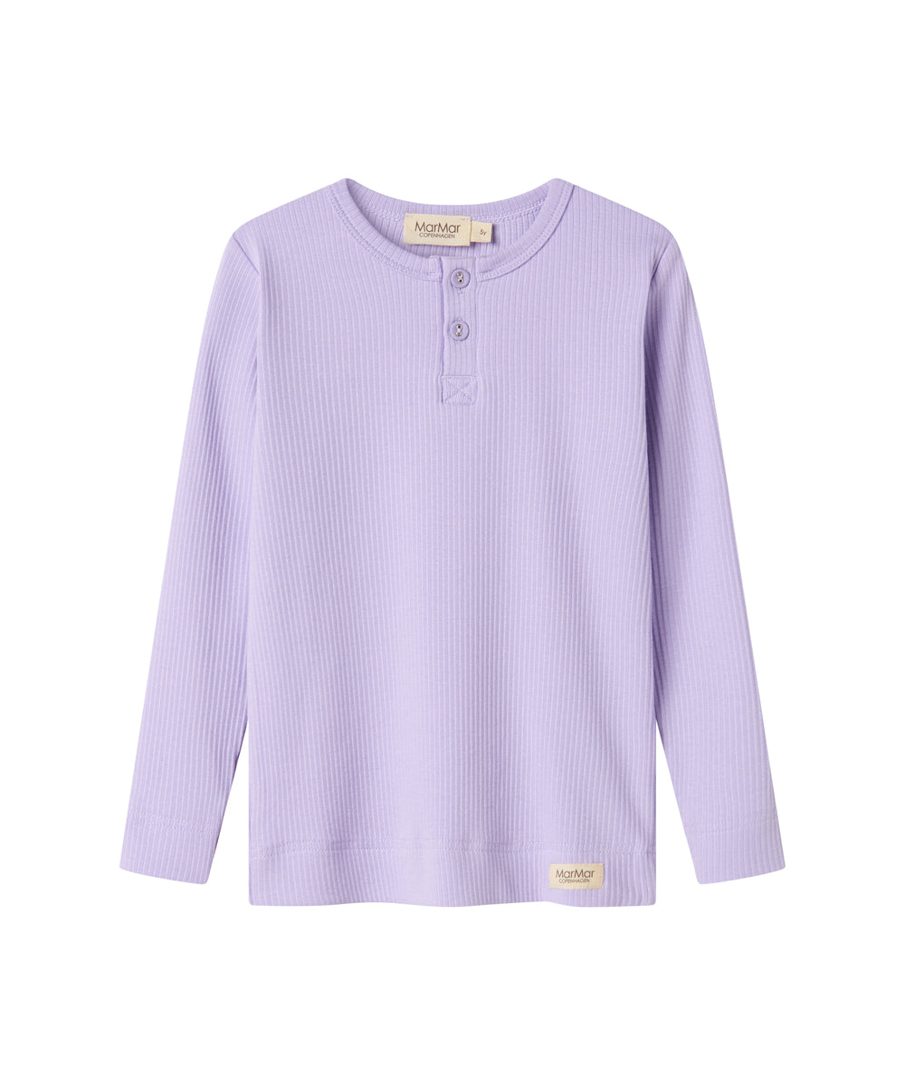 Lys lilla ribstrikket langærmet t-shirt med knapper til børn