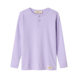 Lys lilla ribstrikket langærmet t-shirt med knapper til børn