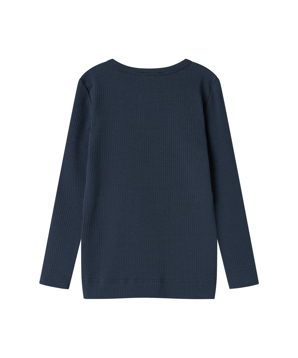 Blå ribstrikket langærmet t-shirt til børn