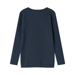 Blå ribstrikket langærmet t-shirt til børn
