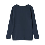 Blå ribstrikket langærmet t-shirt til børn