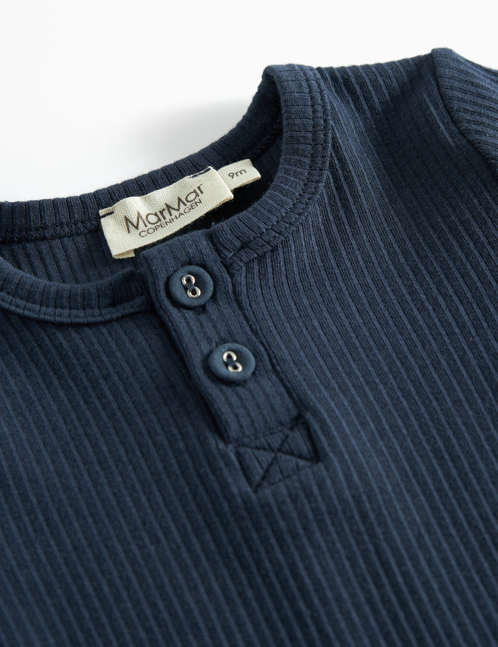 Blå ribstrikket langærmet t-shirt med knapper til børn