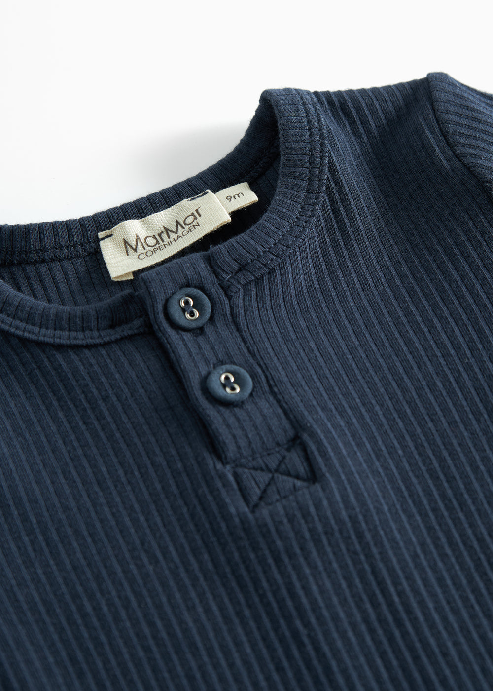 Blå ribstrikket langærmet t-shirt med knapper til børn