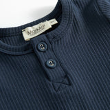 Blå ribstrikket langærmet t-shirt med knapper til børn