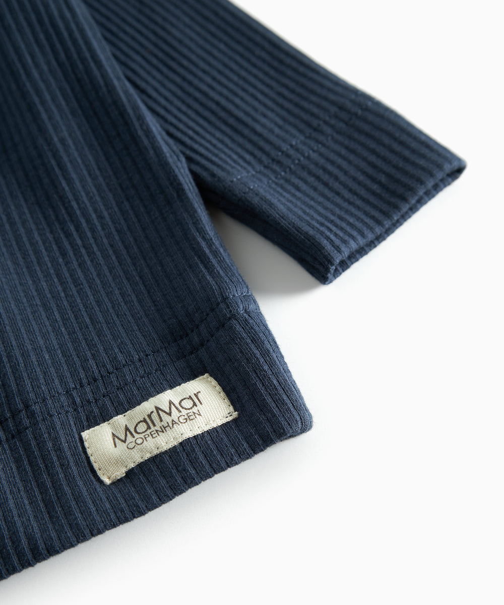 Blå ribstrikket langærmet t-shirt med MarMar logo til børn