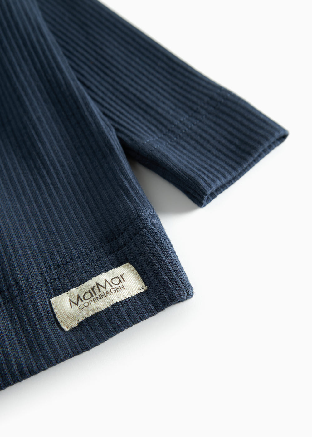 Blå ribstrikket langærmet t-shirt med MarMar logo til børn