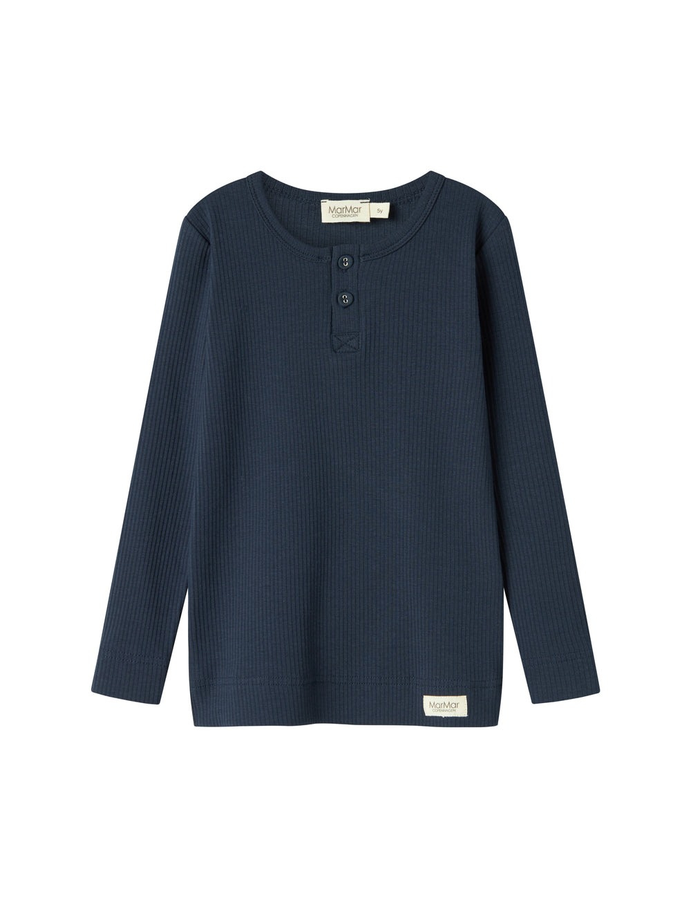 Blå ribstrikket langærmet t-shirt med MarMar logo til børn