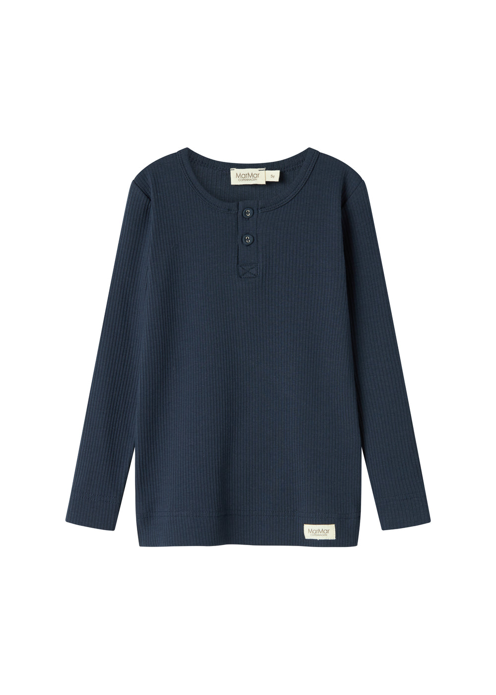 Blå ribstrikket langærmet t-shirt til børn