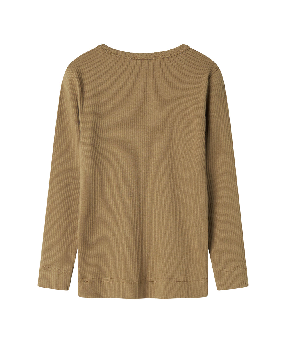 Brun ribstrikket langærmet t-shirt til børn