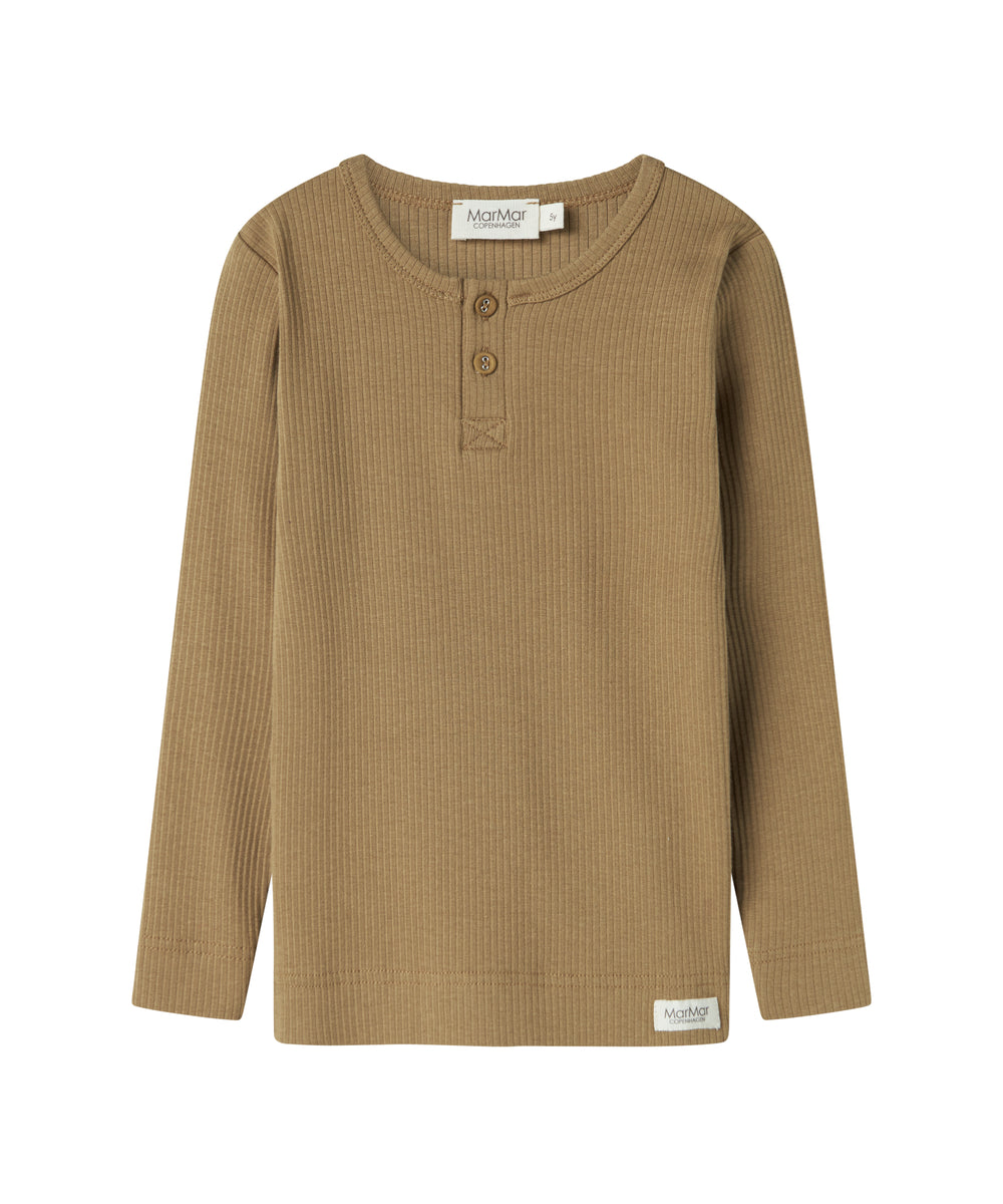 Brun ribstrikket langærmet t-shirt til børn