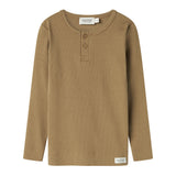 Brun ribstrikket langærmet t-shirt til børn