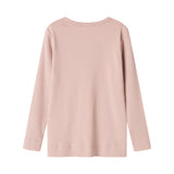 Långærmet rosa ribstrikket t-shirt til børn