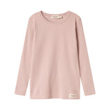 Långærmet rosa ribstrikket t-shirt til børn