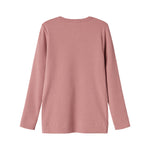 Lyserød ribstrikket langærmet t-shirt til børn