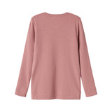 Lyserød ribstrikket langærmet t-shirt til børn