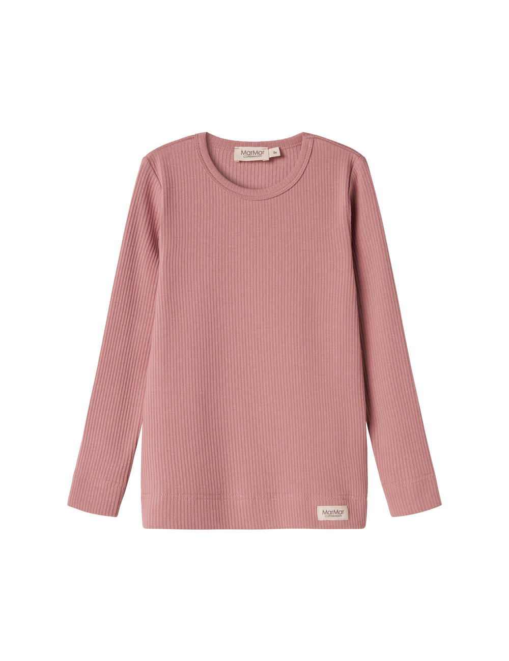 Lyserød ribstrikket langærmet t-shirt til børn