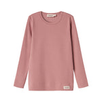 Lyserød ribstrikket langærmet t-shirt til børn