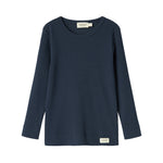 Navyblå ribstrikket t-shirt med rund hals til børn