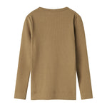 Brunmeleret ribstrikket t-shirt med rund hals til børn