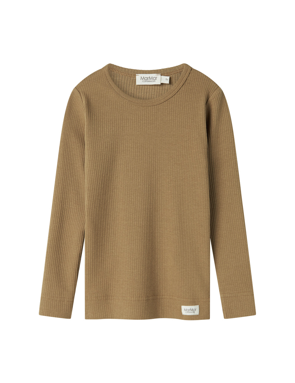 Brun ribbet t-shirt for børn med rund hals