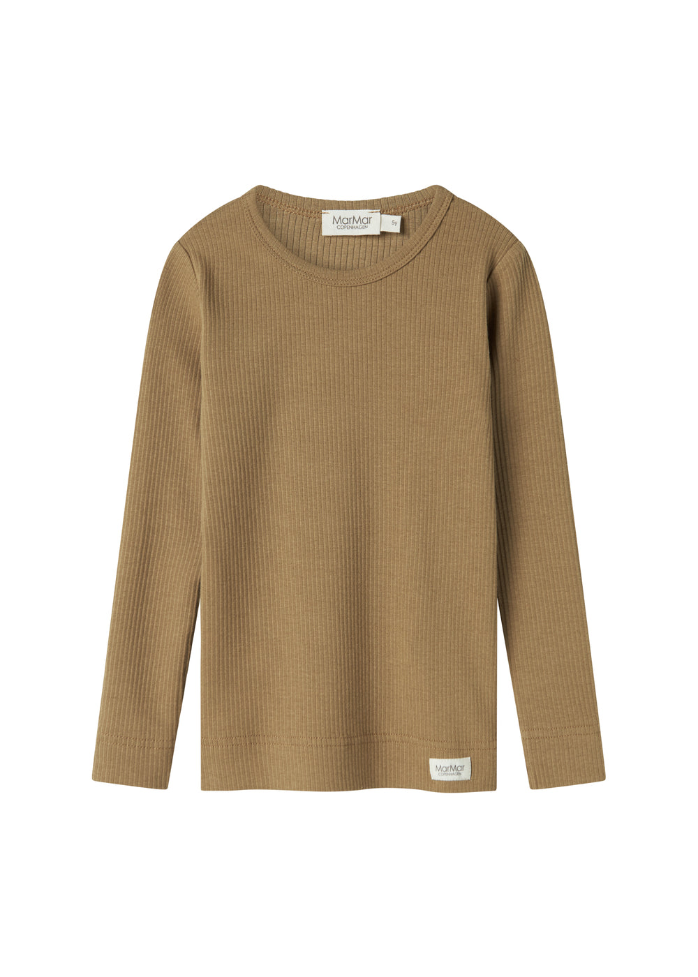 Brunmeleret ribstrikket t-shirt med rund hals til børn