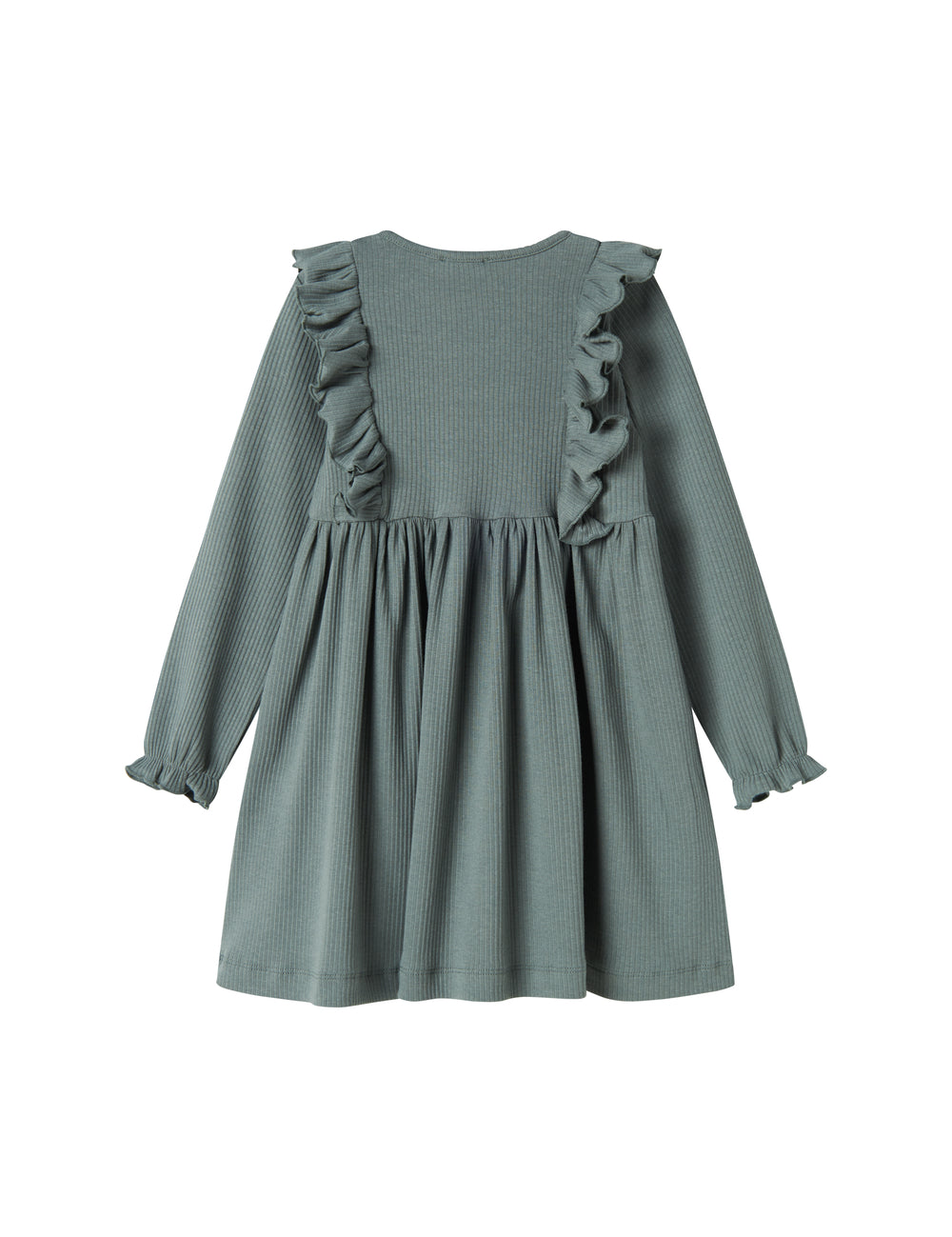 Grøn kjole med lange ærmer og flæser til børn