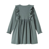 Grøn kjole med lange ærmer og flæser til børn