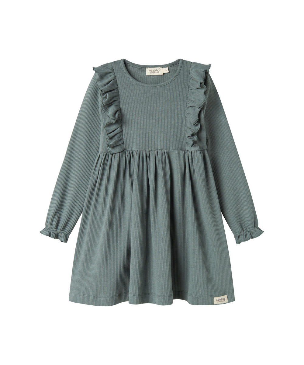Grøn kjole med lange ærmer og flæser til børn