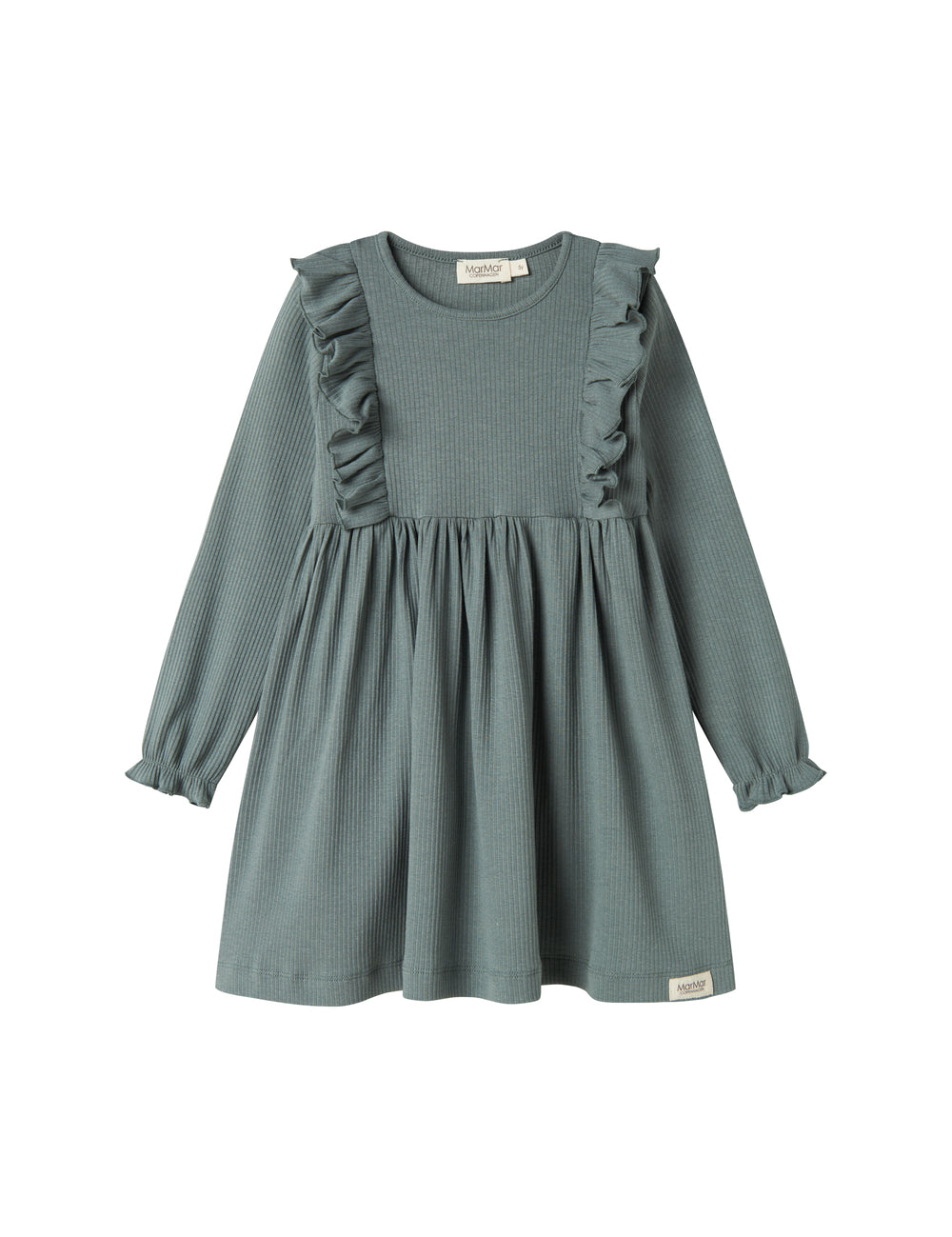 Grøn kjole med lange ærmer og flæser til børn