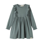 Grøn kjole med lange ærmer og flæser til børn
