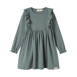 Grøn kjole med lange ærmer og flæser til børn