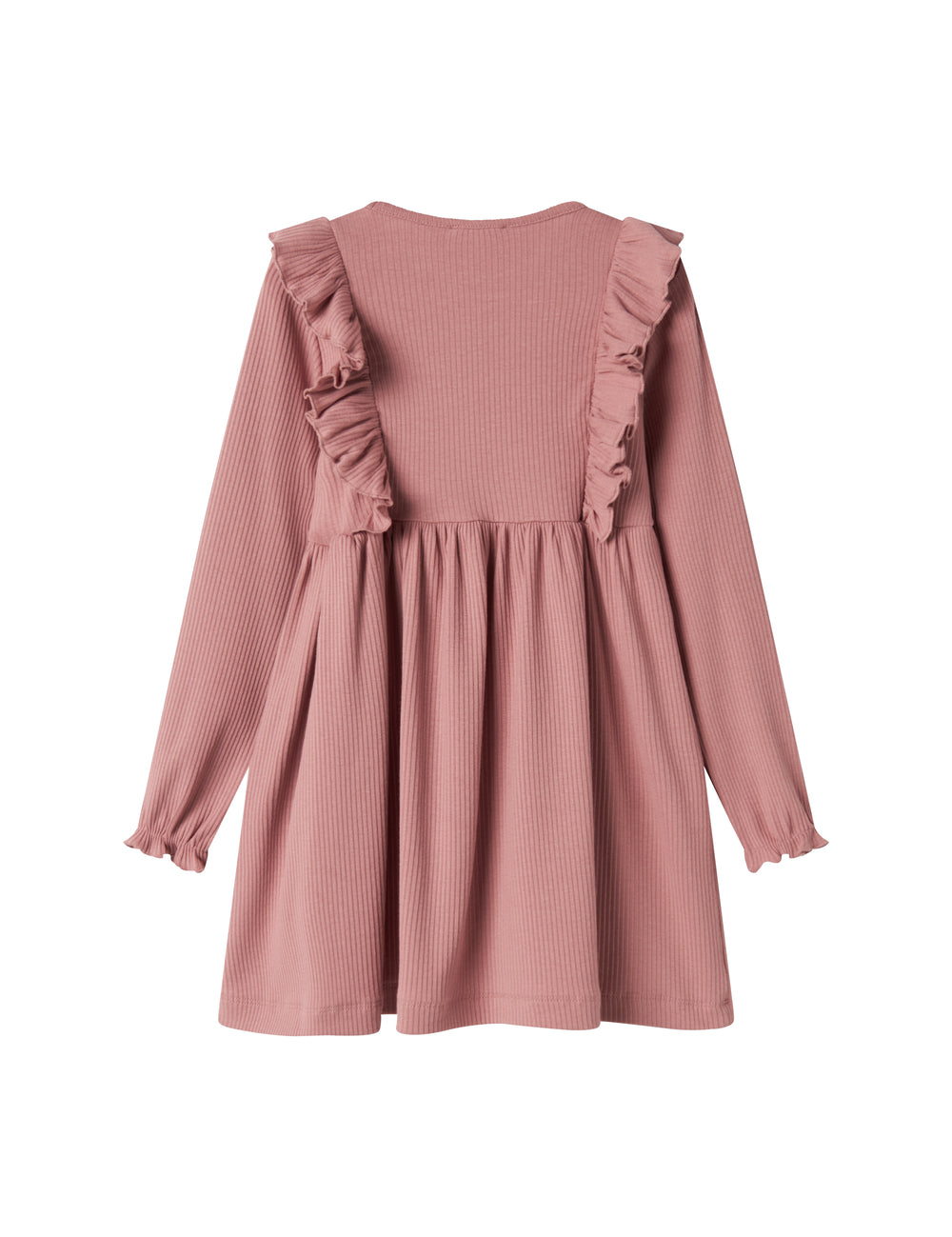 Lyserød kjole med lange ærmer og flæser til børn