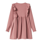 Lyserød kjole med lange ærmer og flæser til børn