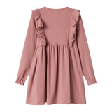 Lyserød kjole med lange ærmer og flæser til børn