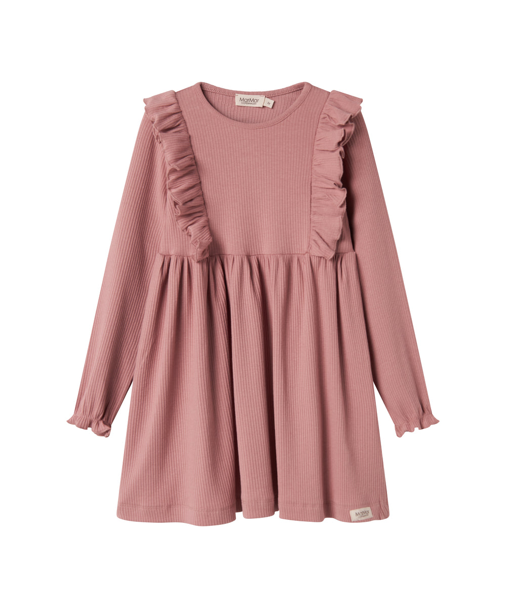 Lyserød kjole med lange ærmer og flæser til børn