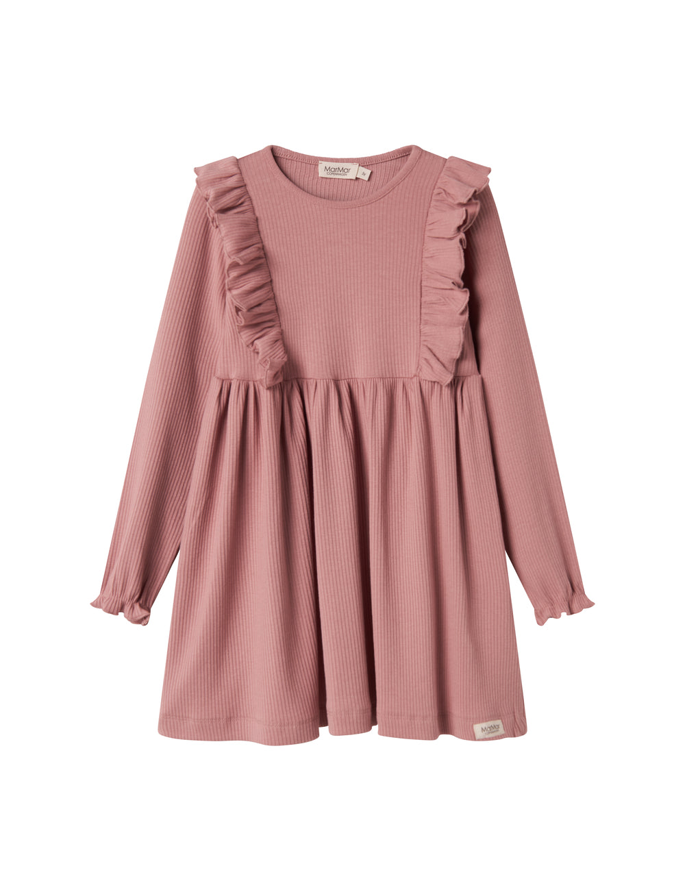 Lyserød kjole med lange ærmer og flæser til børn