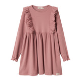 Lyserød kjole med lange ærmer og flæser til børn
