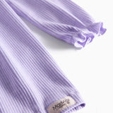 Langærmet lilla ribstrikket kjole med flæser og MarMar label til børn