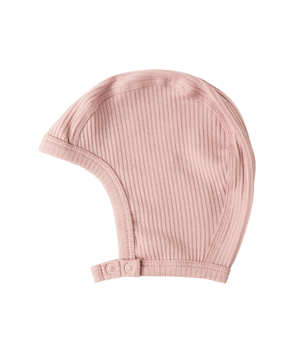 Ribstrikket lyserød hue med spænde til børn
