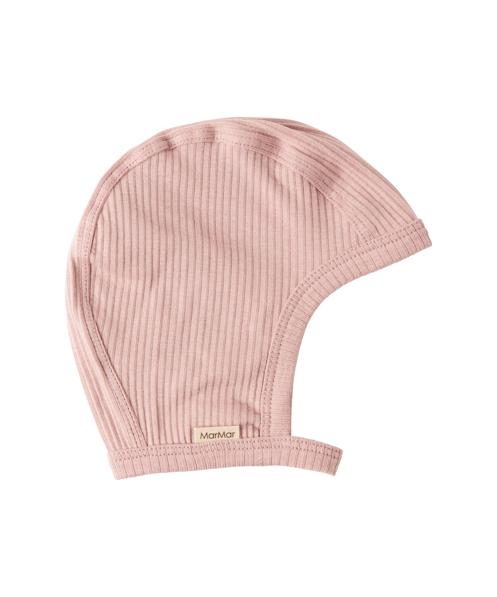 Ribstrikket lyserød hue med spænde til børn