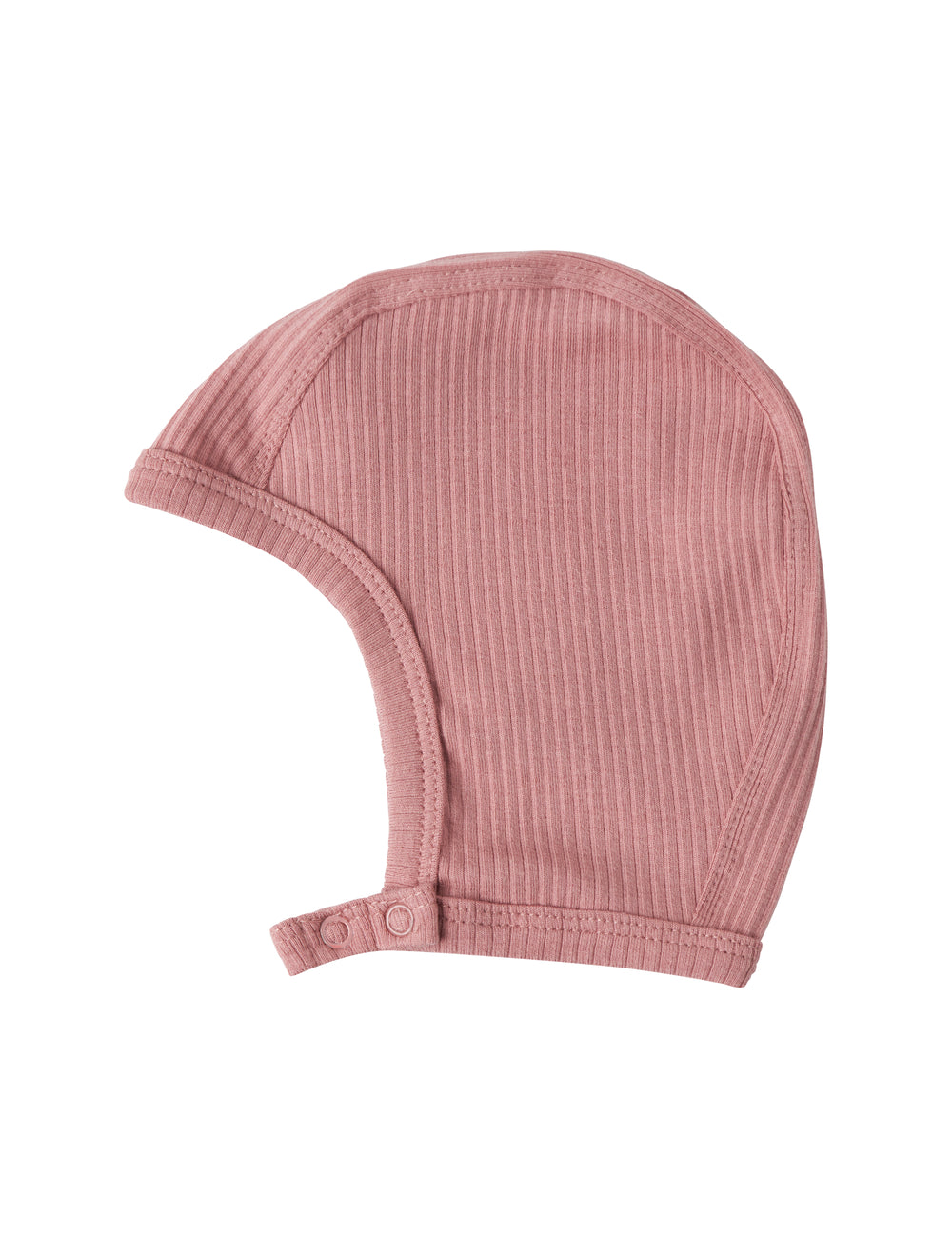 Lyserød ribstrikket hjelm til baby