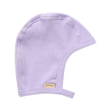 Ribstrikket lyselilla hue med spænde til børn