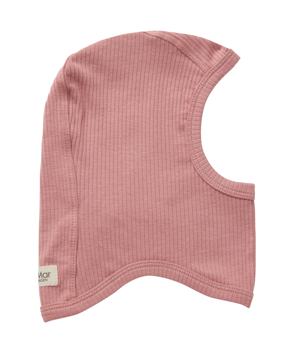 Lyserød ribstrikket elefanthue til børn