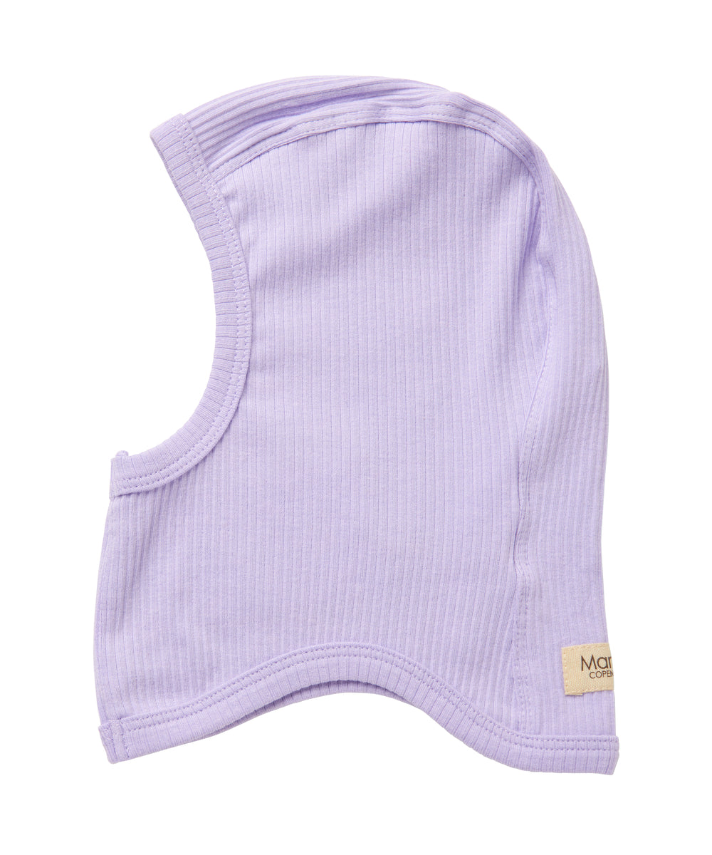 Ribstrikket elefanthue i lys lilla til børn