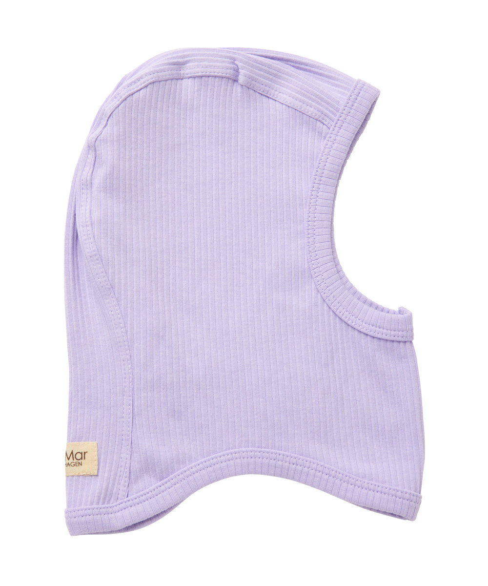 Ribstrikket elefanthue i lys lilla til børn